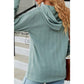 Temperance Mint Green Button Front Textured Drawstring Hooded Long Sleeve Top