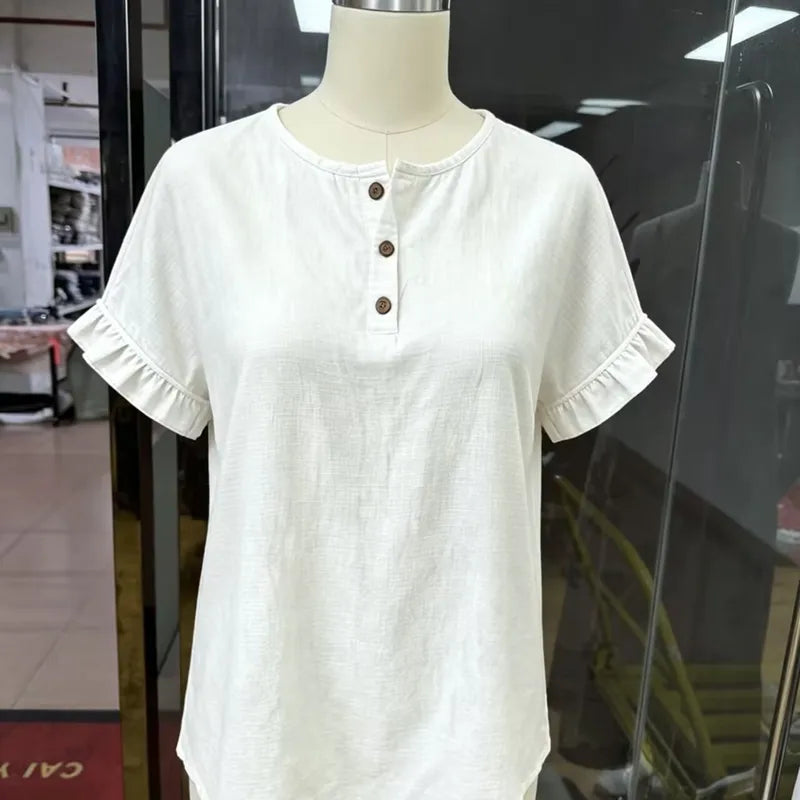 Tenny White Button Front Ruffle Sleeve Blouse