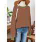 Tera Brown Stripe Trimmed Round Neck Drop Shoulder Loose Sweater