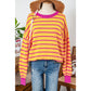 Tera Orange Stripe Trimmed Round Neck Drop Shoulder Loose Sweater