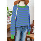 Tera Blue Stripe Trimmed Round Neck Drop Shoulder Loose Sweater