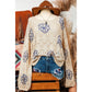 Teresa Beige Contrast Flower Print Eyelet Drop Shoulder Sweater