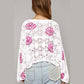 Teresa White Contrast Flower Print Eyelet Drop Shoulder Sweater