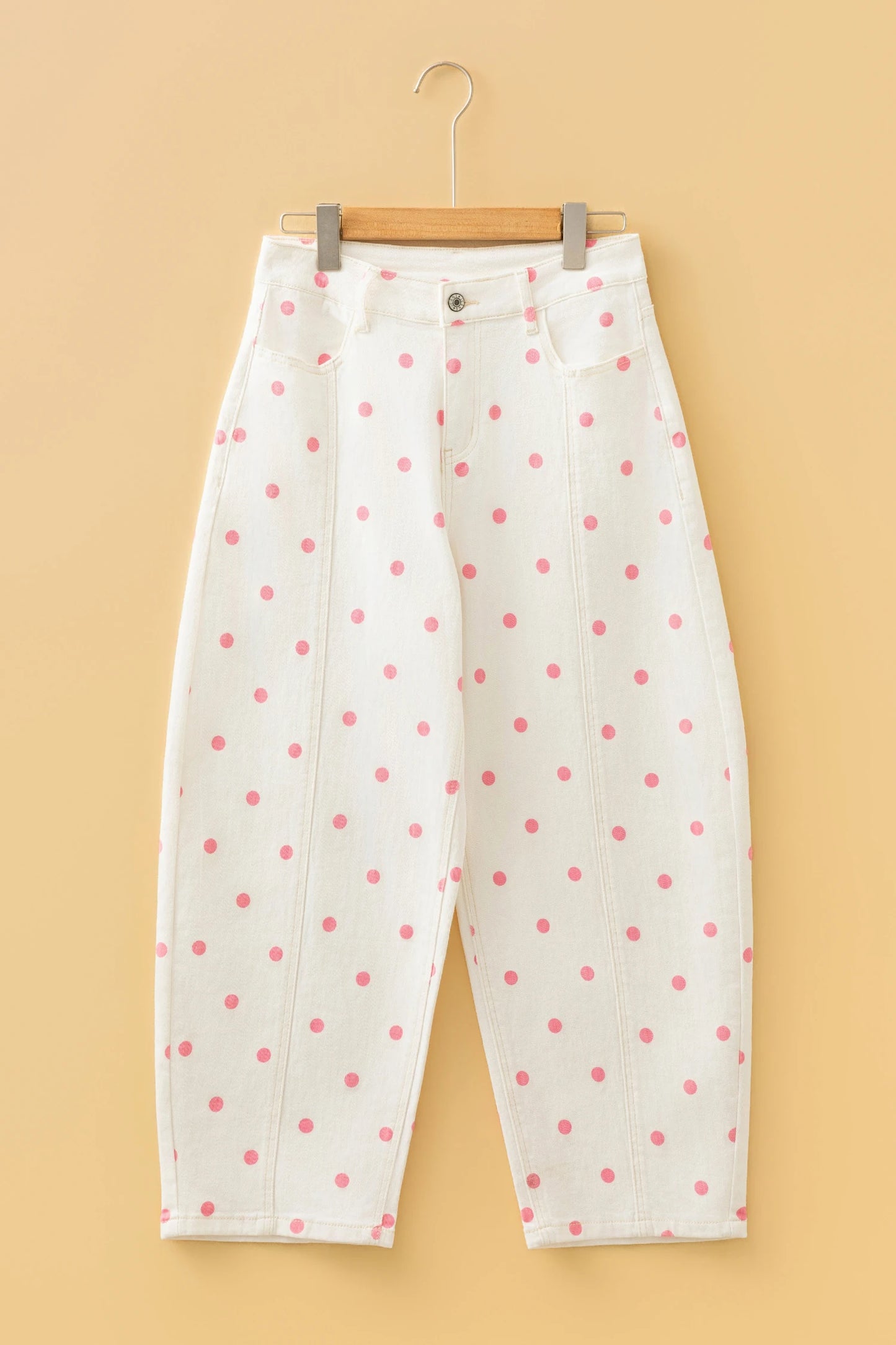 Terra Pink Tailored Seam Polka Dot Print Ankle Length Casual Jeans