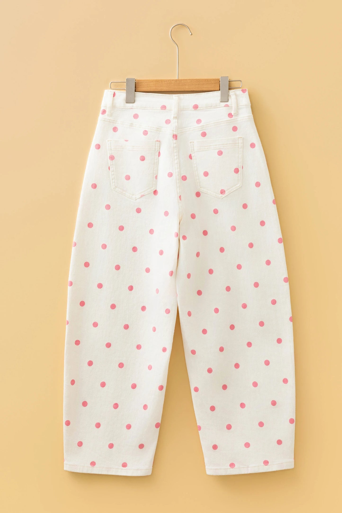 Terra Pink Tailored Seam Polka Dot Print Ankle Length Casual Jeans