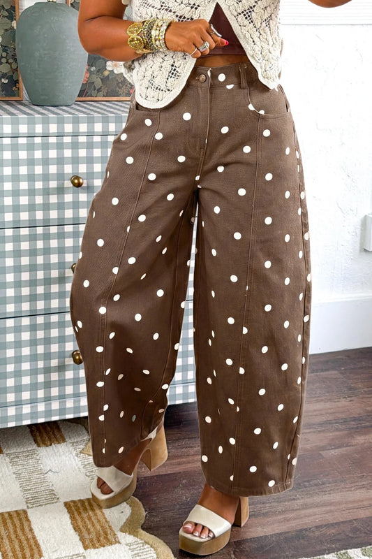 Terra Brown Tailored Seam Polka Dot Print Ankle Length Casual Jeans