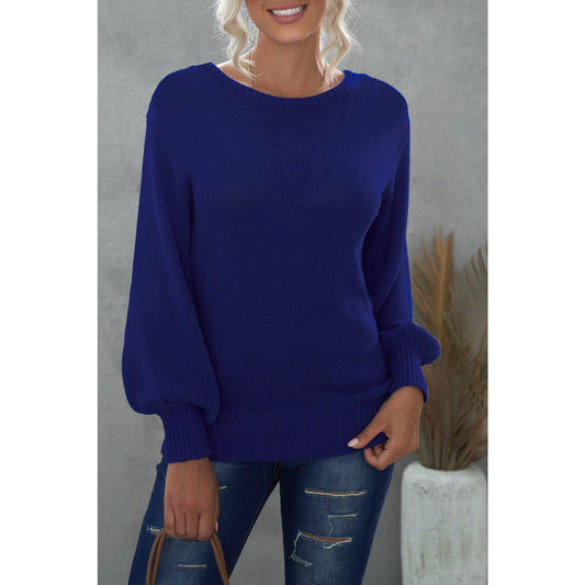 Tessy Blue Hollow-out Back Sweater with Tie