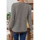 SALE!!!  Tessy Brown Faux Two Piece Textured Striped Round Neck Long Sleeve T Shirt