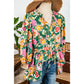 Thea Green Floral Puff Sleeve V Neck Peplum Blouse