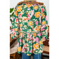 Thea Green Floral Puff Sleeve V Neck Peplum Blouse