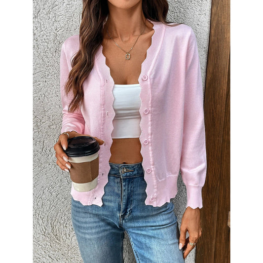 Thessy Pink Lightweight Button Front Cardigan
