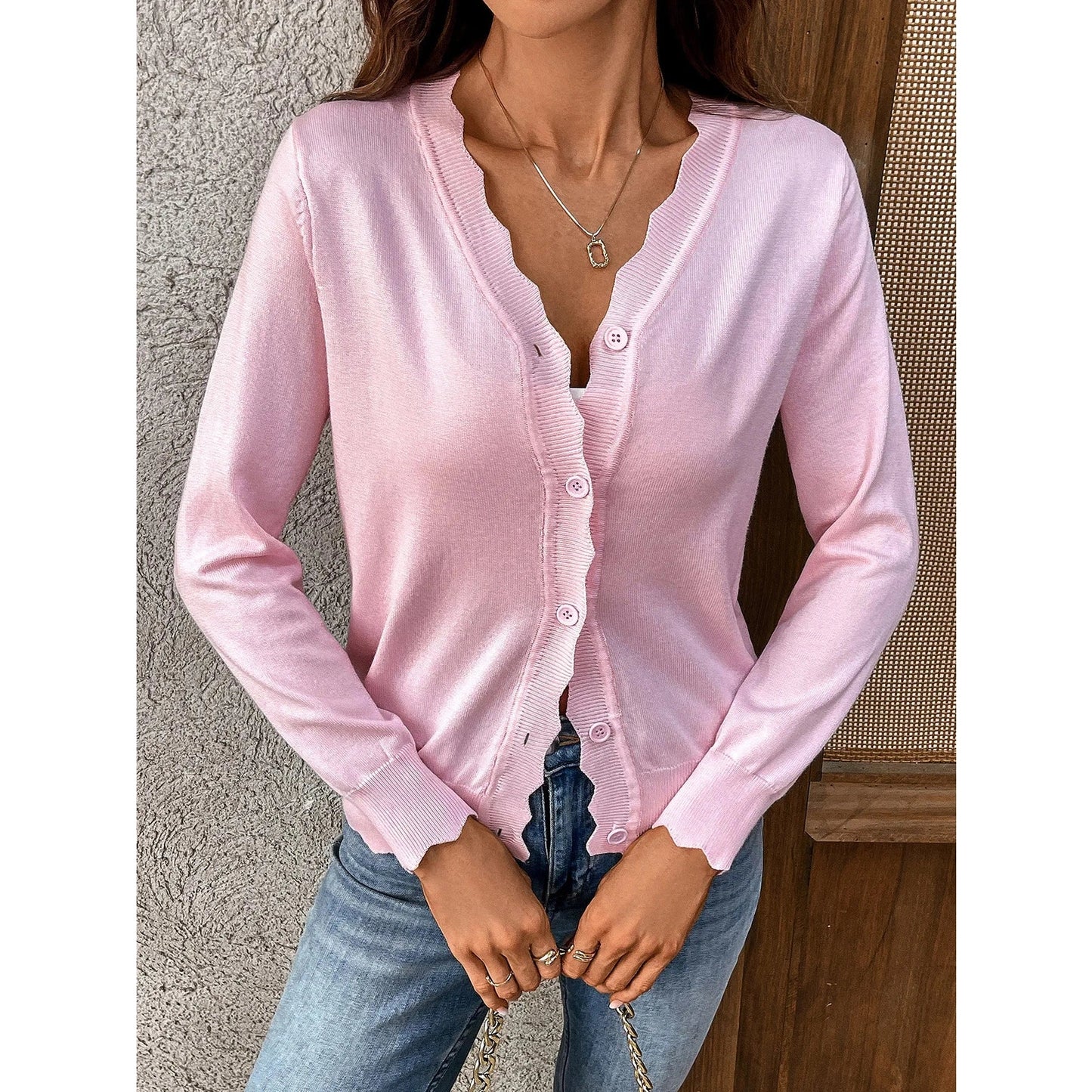 Thessy Pink Lightweight Button Front Cardigan