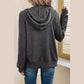 Tiffie Charcoal Ribbed Zip Up Front Drawstring Hoodie