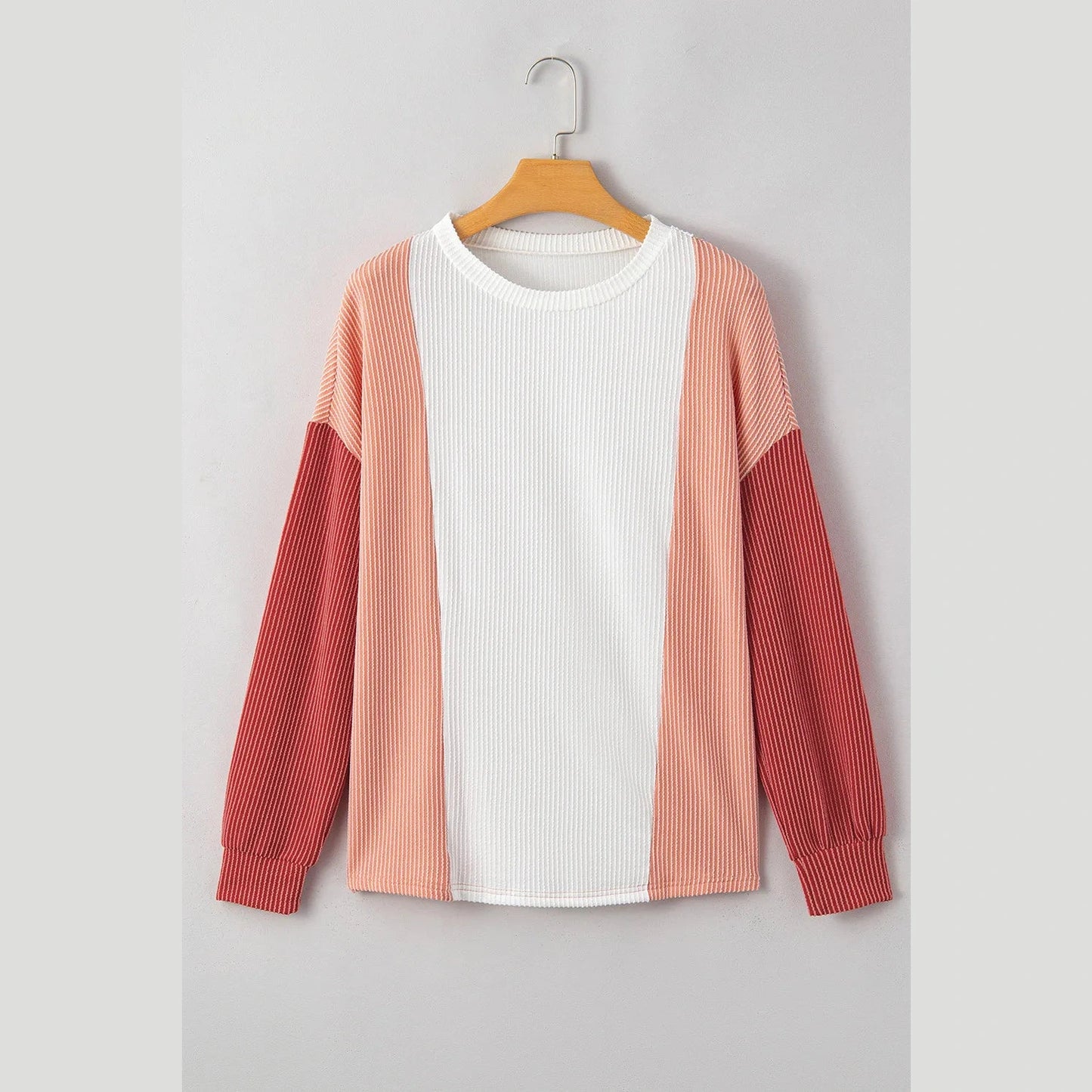 Tilly Pale Chestnut Color Block Corded Long Sleeve Top
