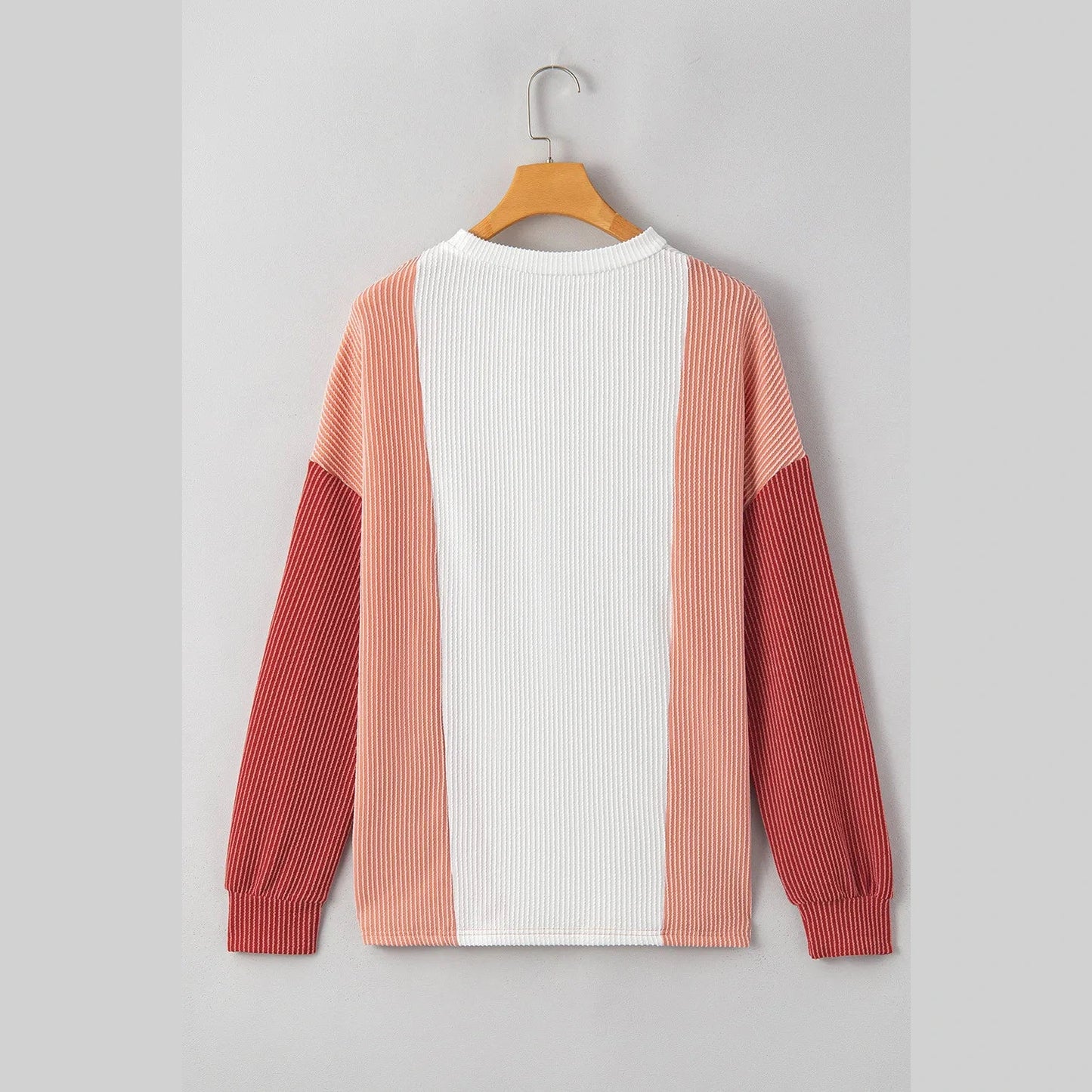 Tilly Pale Chestnut Color Block Corded Long Sleeve Top