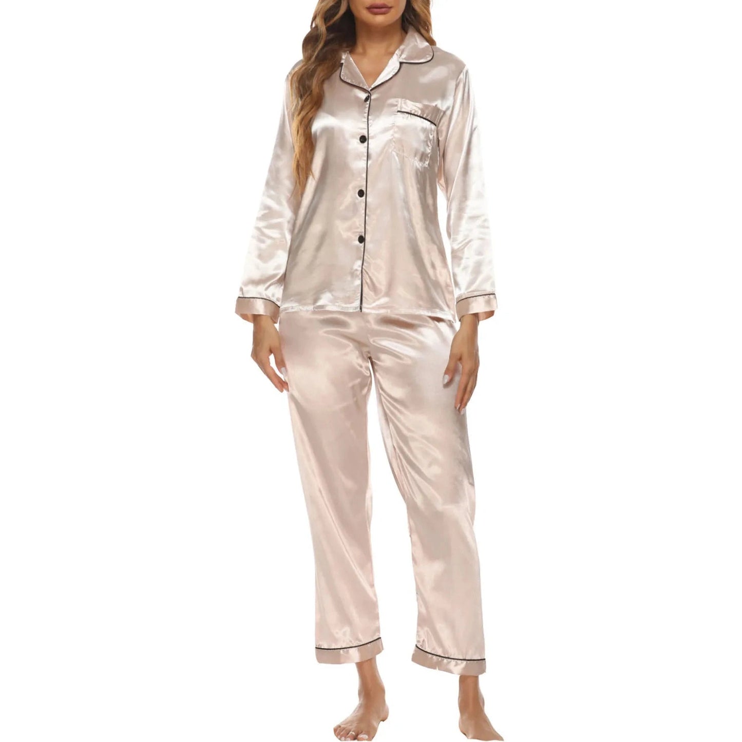 Tina Beige Satin Pajama Set