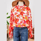 REDUCED!!!  Tisha Orange Floral Print Pearl Button Keyhole Long Puff Sleeve Blouse  REDUCED!!!