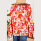 REDUCED!!!  Tisha Orange Floral Print Pearl Button Keyhole Long Puff Sleeve Blouse  REDUCED!!!
