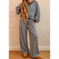 Tizzy Brown Stripe Drop Shoulder Loose Top and Pants Two Piece Set