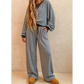 Tizzy Brown Stripe Drop Shoulder Loose Top and Pants Two Piece Set