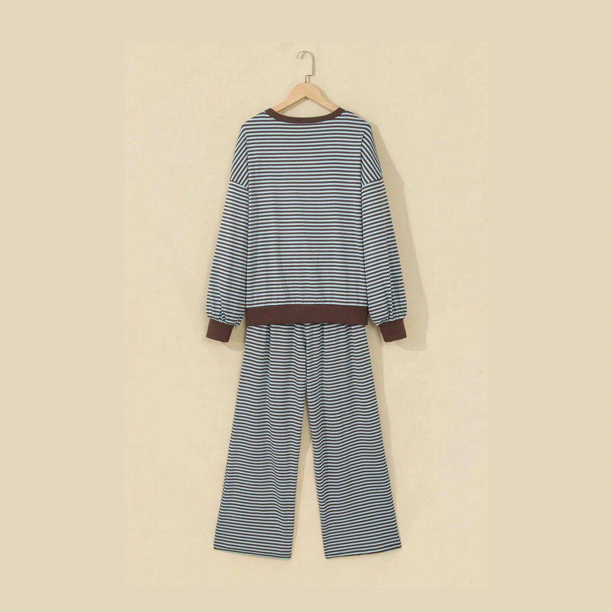 Tizzy Brown Stripe Drop Shoulder Loose Top and Pants Two Piece Set