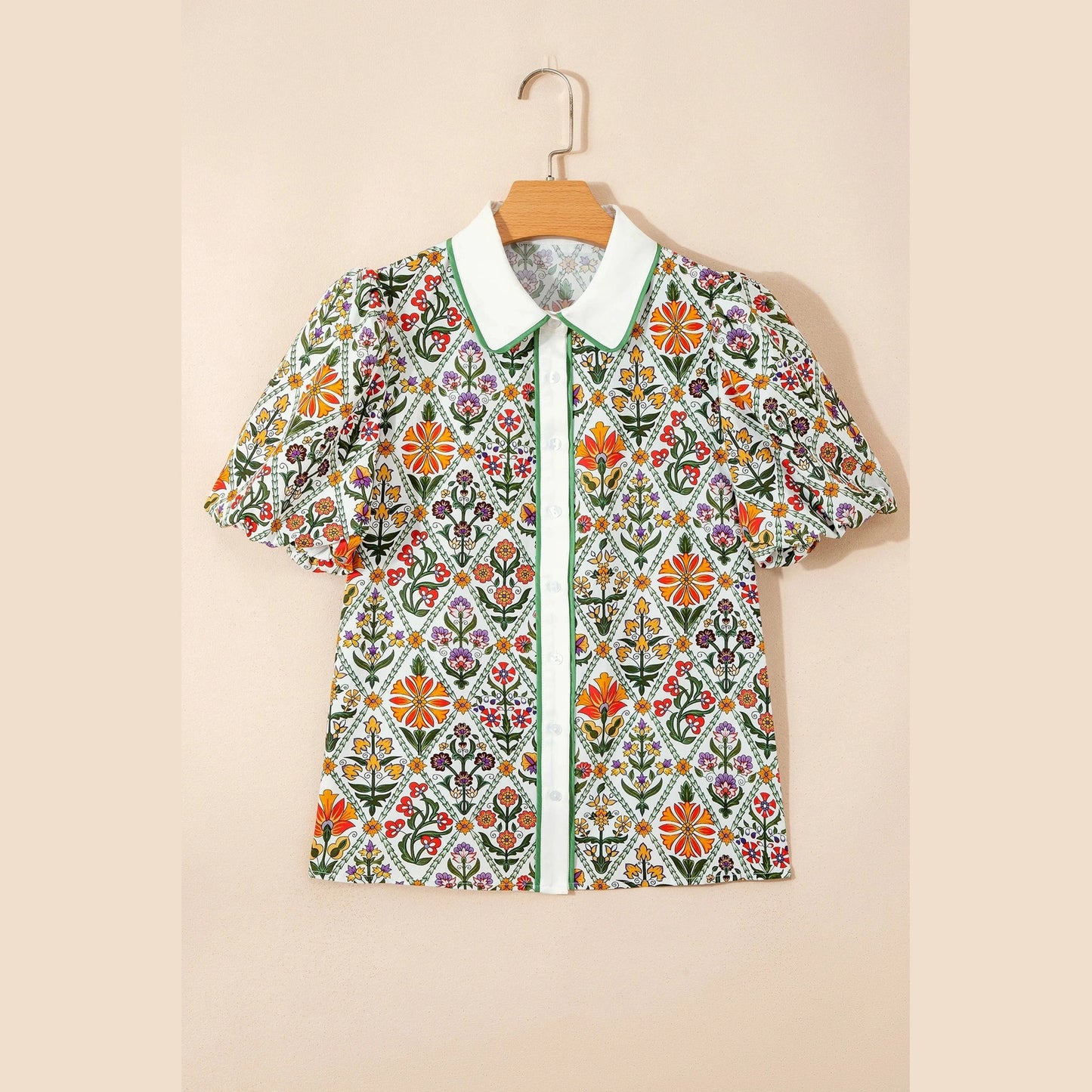 SALE!!!  Tobi Green Short Bubble Sleeve Floral Shirt