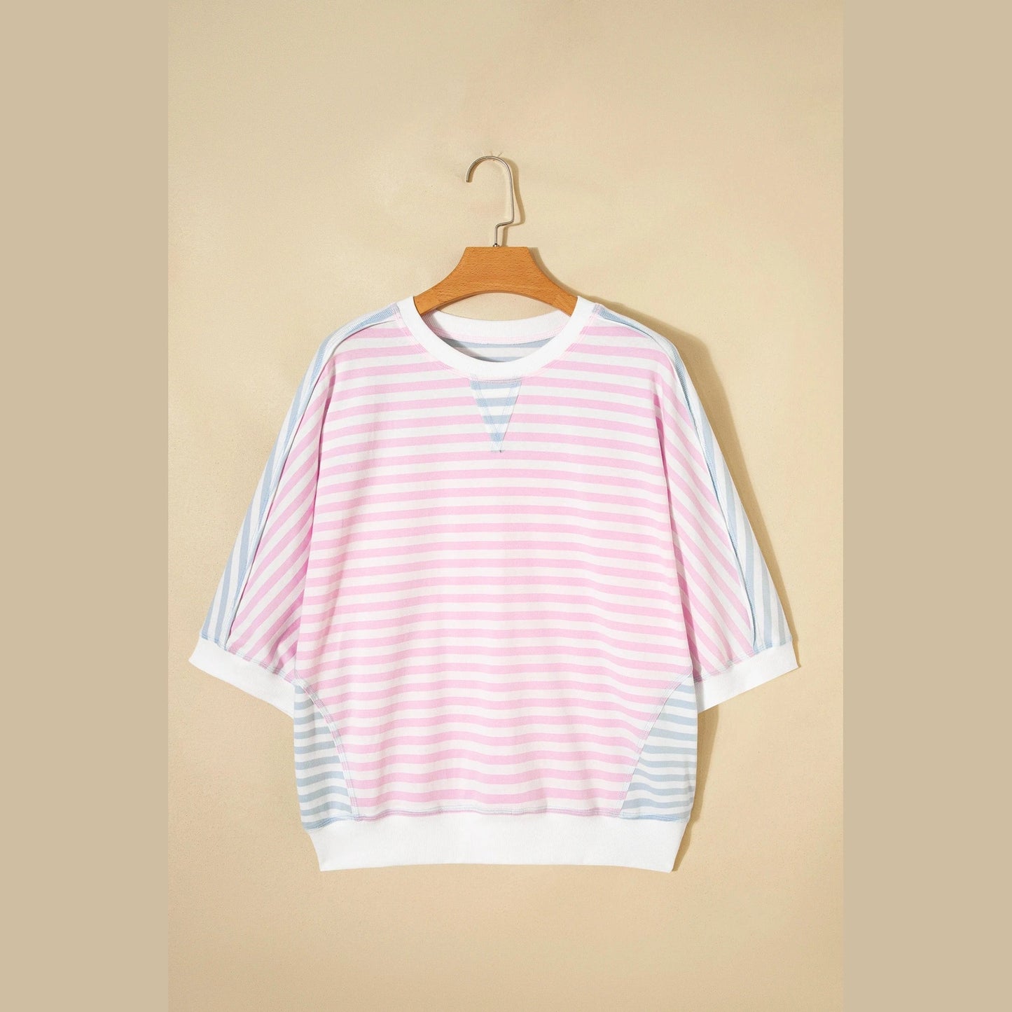 Tondrea Casual Stripe Oversize Dolman Sleeve Patchwork T Shirt