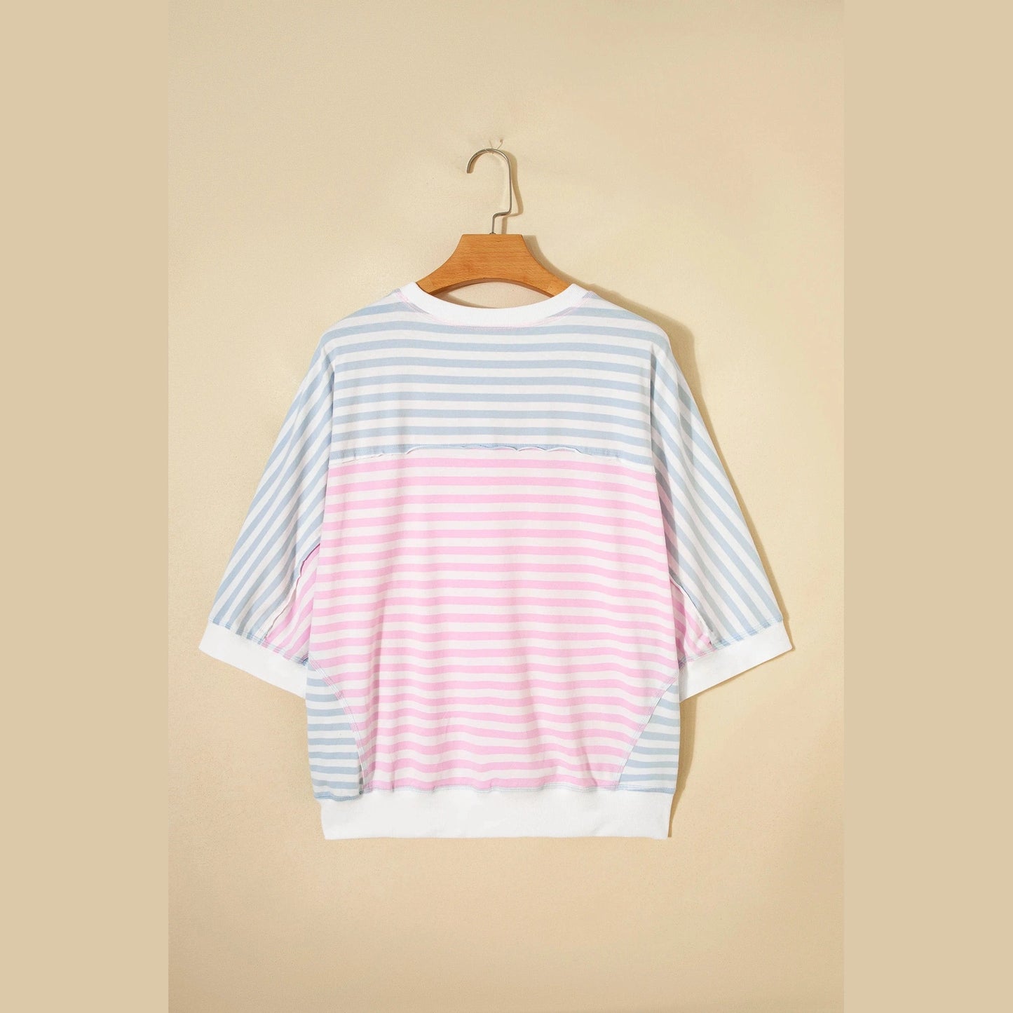 Tondrea Casual Stripe Oversize Dolman Sleeve Patchwork T Shirt