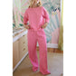 Toni Hot Pink Drop Shoulder Round Neck Top and Buttoned Straight Pants Two Piece Set