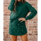 SALE!!!  Tori Dark Green Pearl Embellished Drop Shoulder Pullover Elastic Waist Mini Skort Set