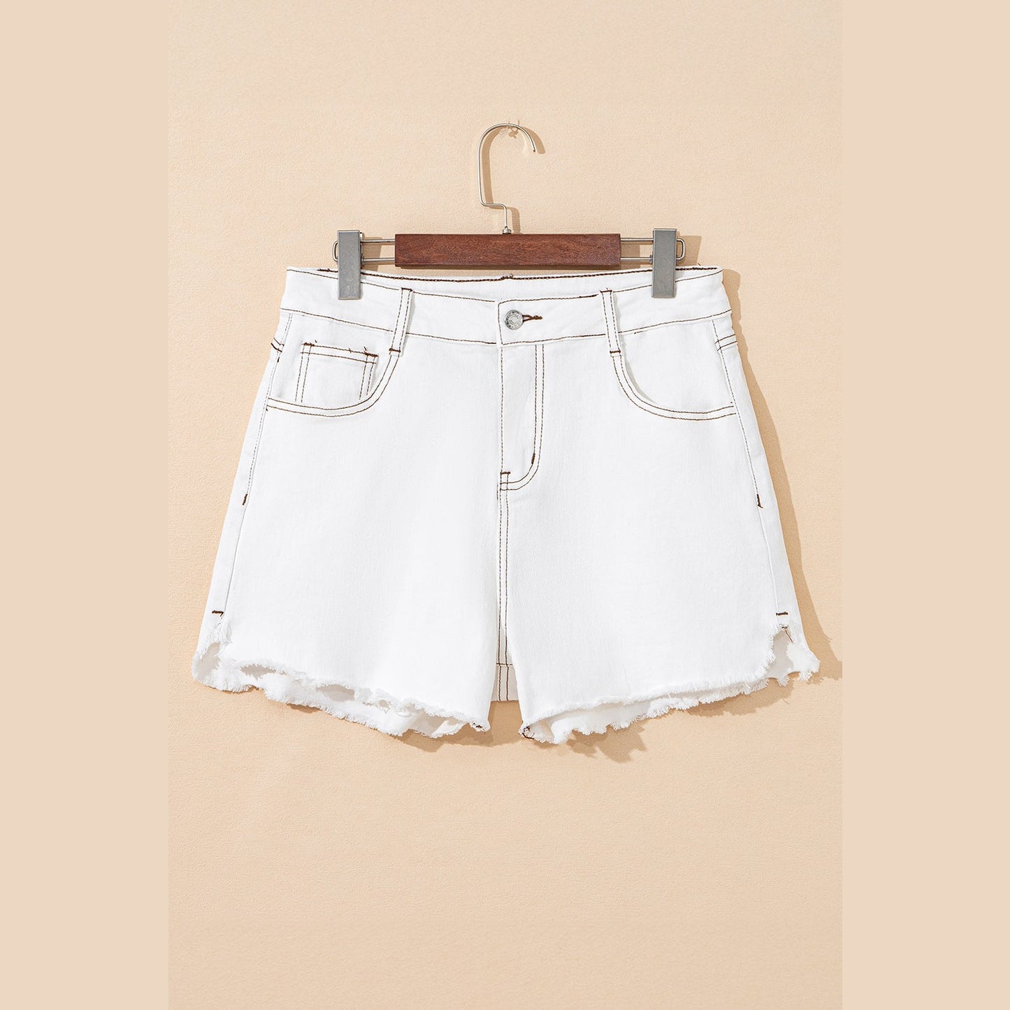 Tori White Raw Hem High Waist Denim Shorts