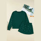 SALE!!!  Tori Dark Green Pearl Embellished Drop Shoulder Pullover Elastic Waist Mini Skort Set