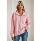 Torian Pink Textured Half Zipper Collared Sweatshirt