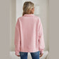 Torian Pink Textured Half Zipper Collared Sweatshirt