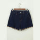 Torrey Navy Blue Embroidered Scalloped Trim Relaxed Denim Shorts