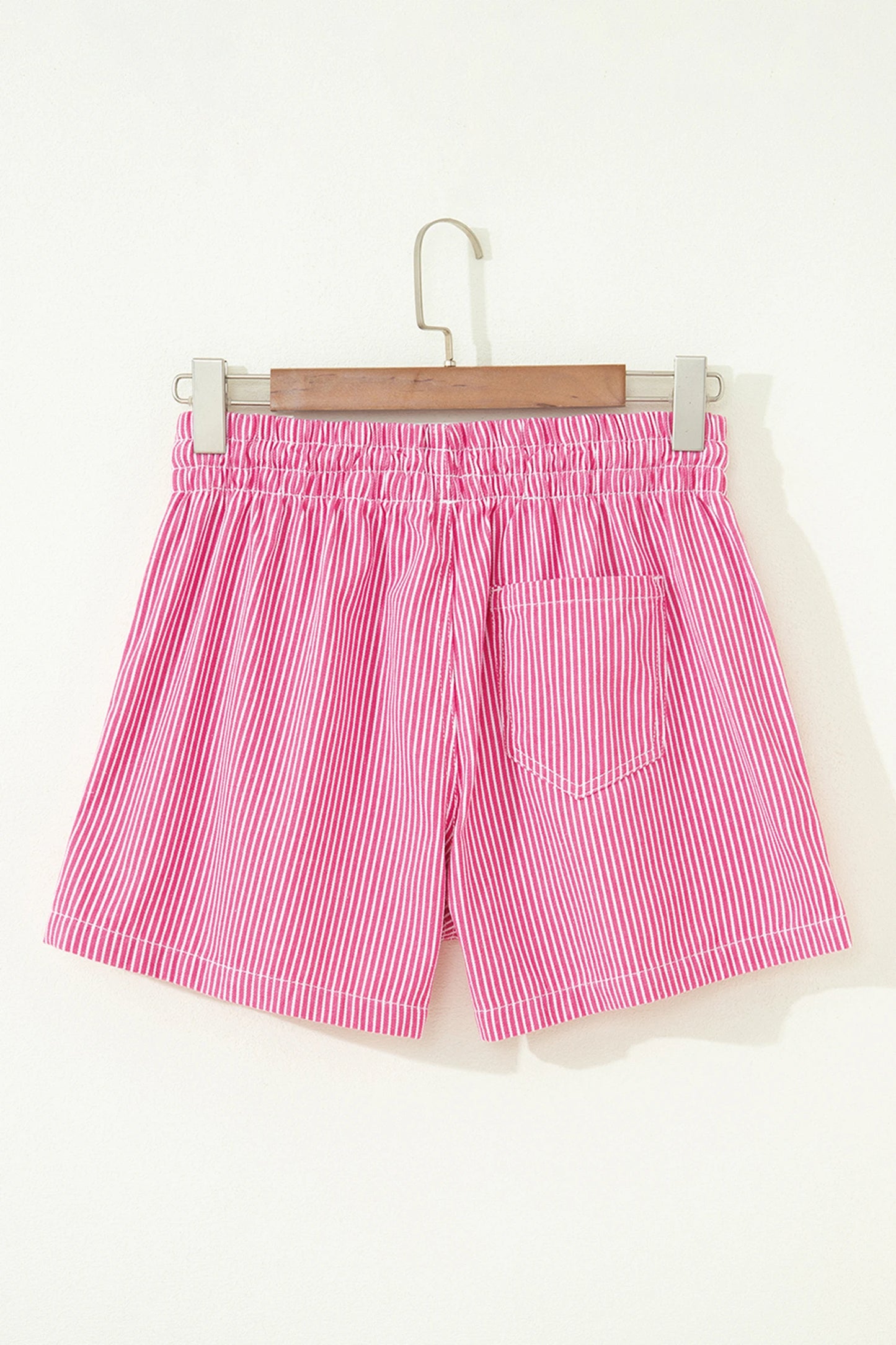 Torrie Pink Stripe Drawstring Elastic Waist Casual Denim Shorts