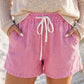 Torrie Pink Stripe Drawstring Elastic Waist Casual Denim Shorts