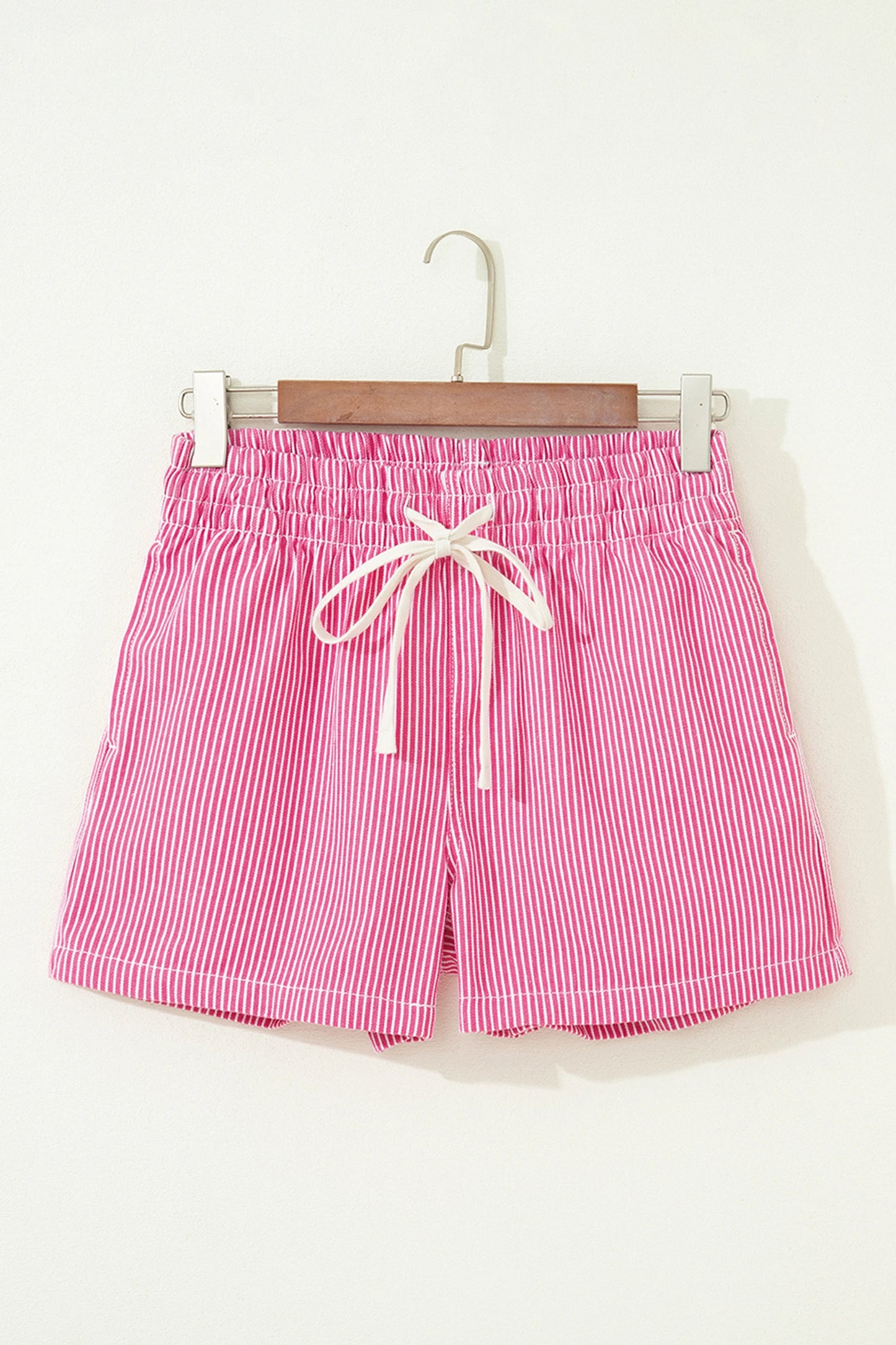 Torrie Pink Stripe Drawstring Elastic Waist Casual Denim Shorts