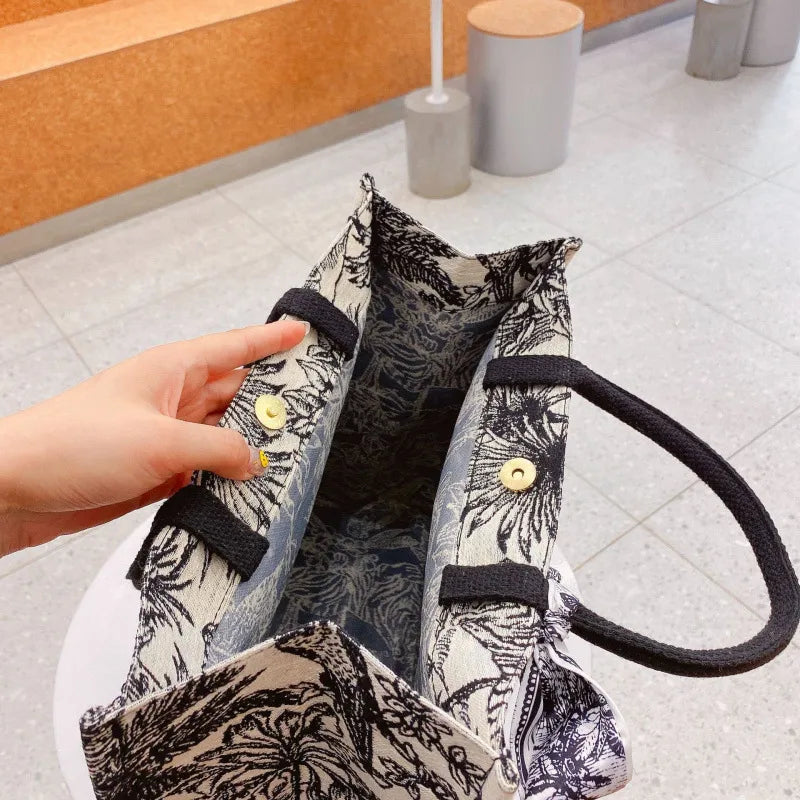 Jungle Print Tote Bag with Scarf Accent