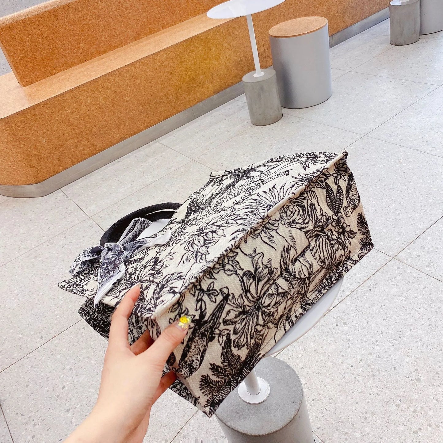 Jungle Print Tote Bag with Scarf Accent