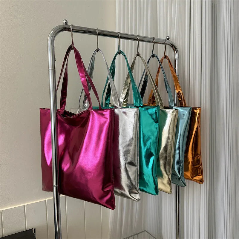 Glossy Metallic Tote - 5 Colors