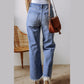 Tracey Distressed Raw Hem Straight Leg High Waist Jeans