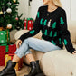 Black Sweater w/ Green Christmas Tree Decor