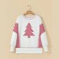 Striped Contrast Christmas Tree Patchwork Puff Sleeve Top