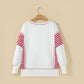 Striped Contrast Christmas Tree Patchwork Puff Sleeve Top