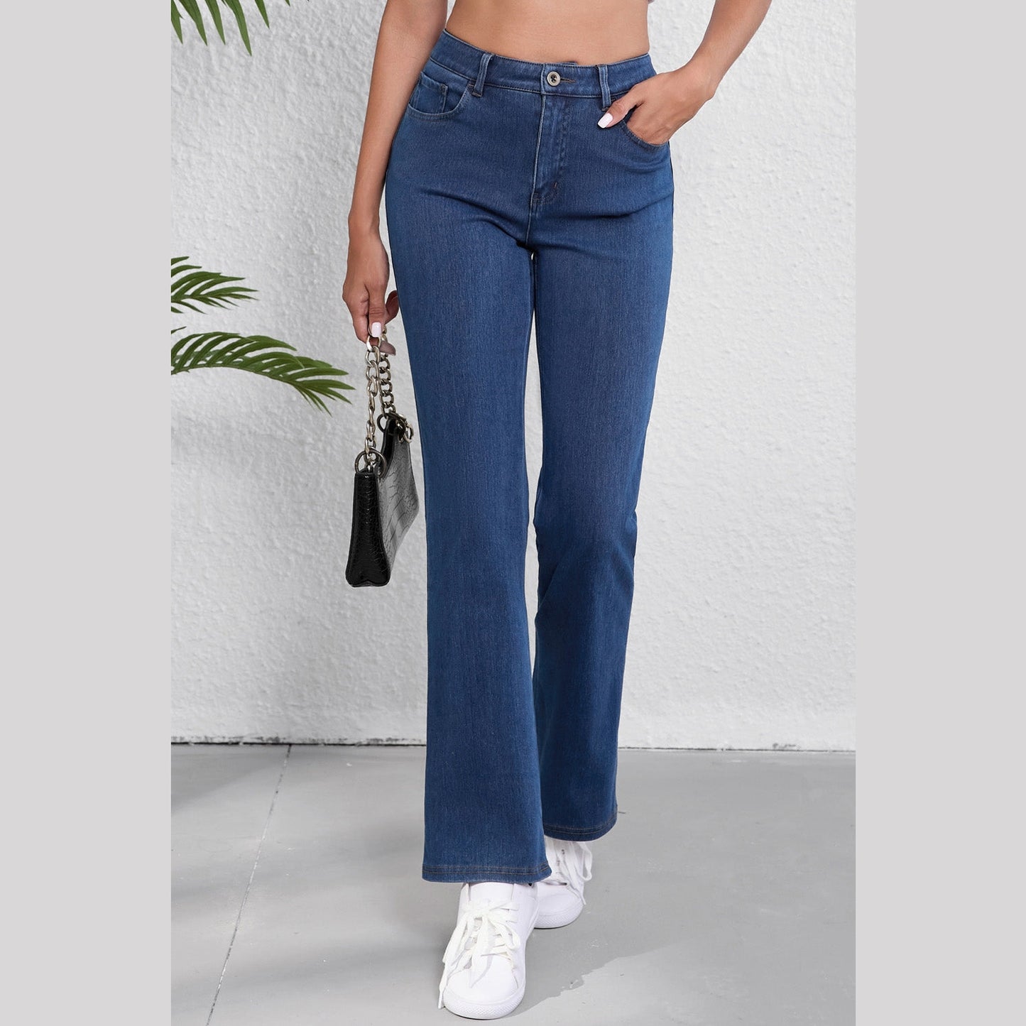 Trina Mid Waist Stretchy Knit Casual Bootcut Jeans