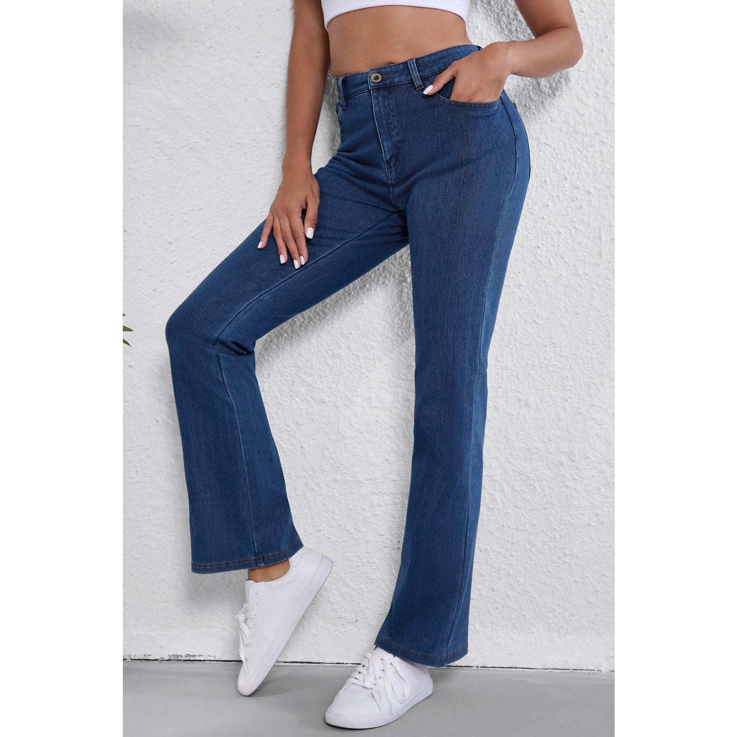 Trina Mid Waist Stretchy Knit Casual Bootcut Jeans