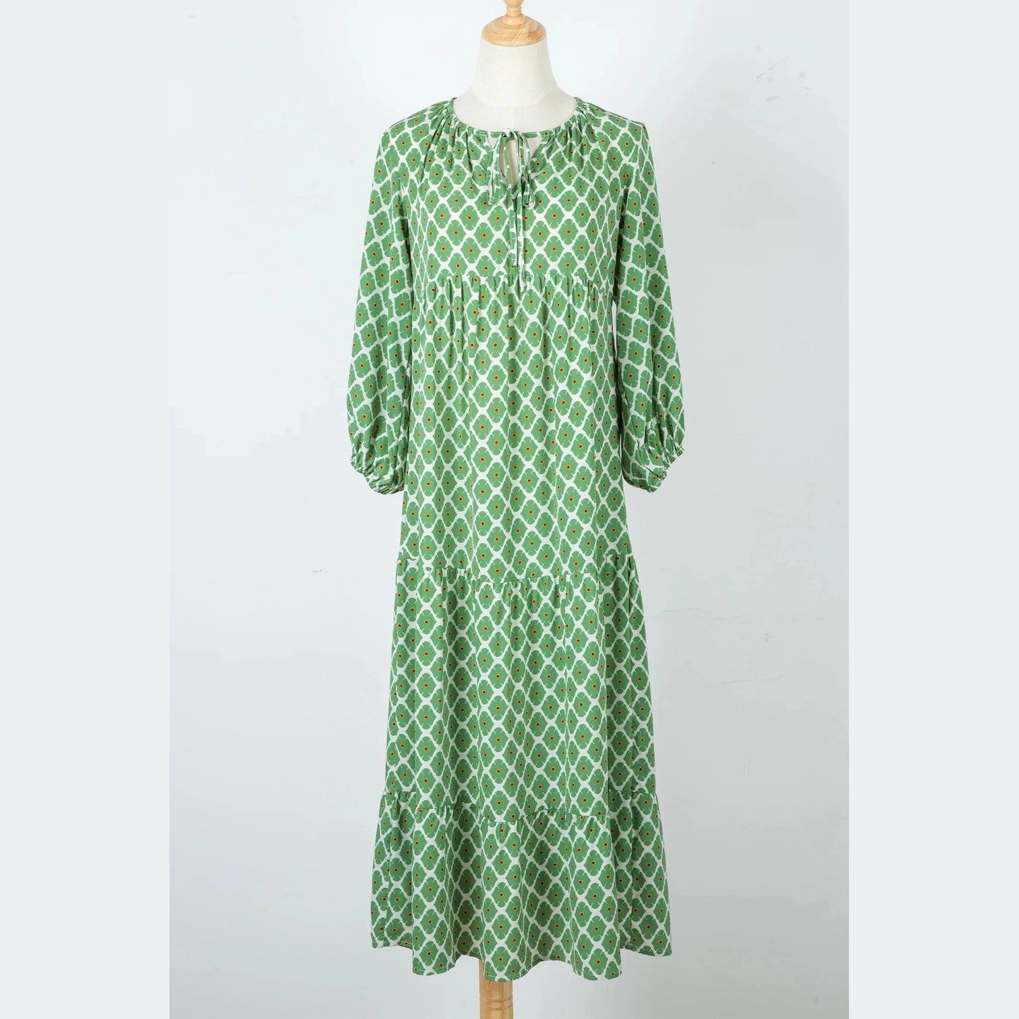 Trina Green Boho Printed Half Sleeve Maxi Dress