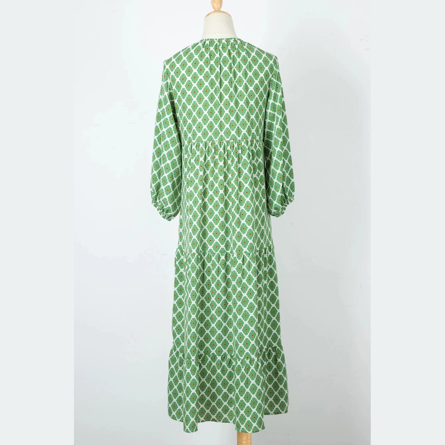 Trina Green Boho Printed Half Sleeve Maxi Dress