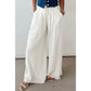 Trish White Drop Waist Pleated Wide Leg Casual Pants